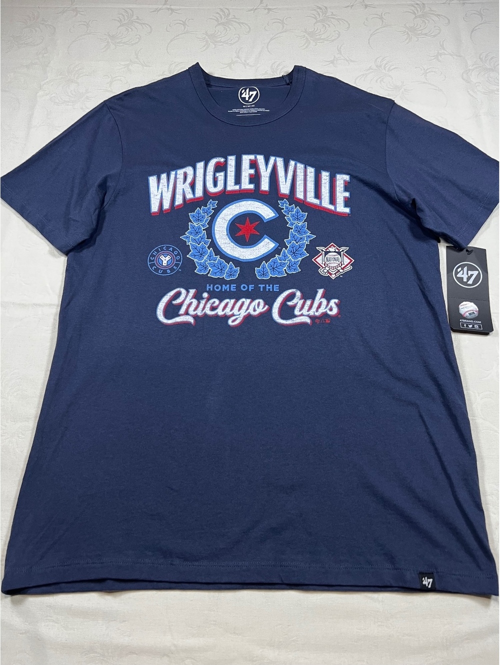 47’Brand Vintage Retro Cubs Wrigleyville Navy Blue T-Shirt Size Medium